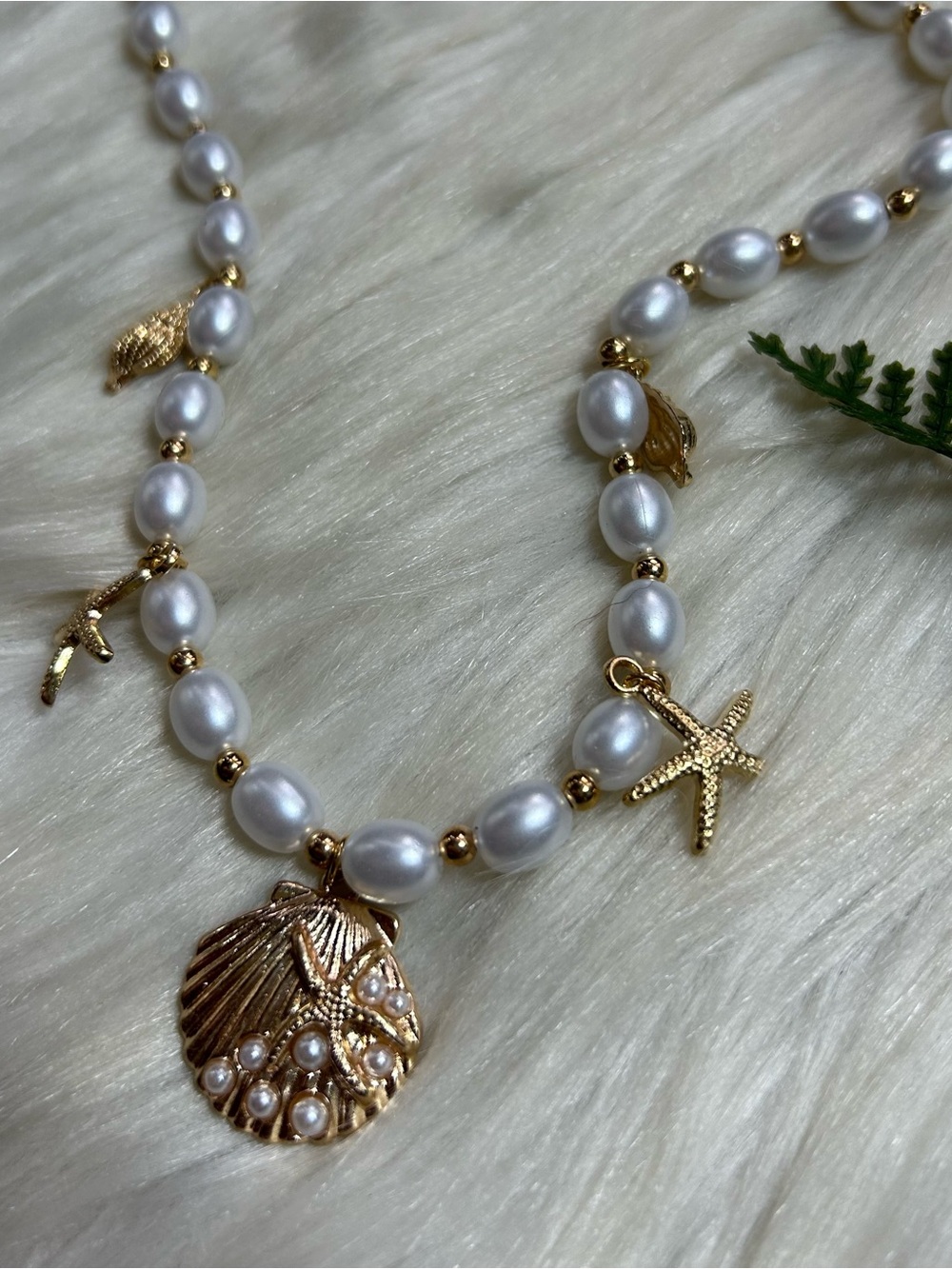Faux Pearl Seashell Charm Necklace
